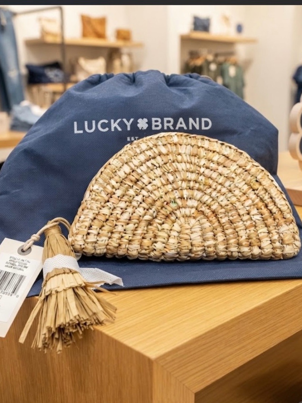 Lucky Brand NWT Natural Straw Half-Moon Clutch with Tassel